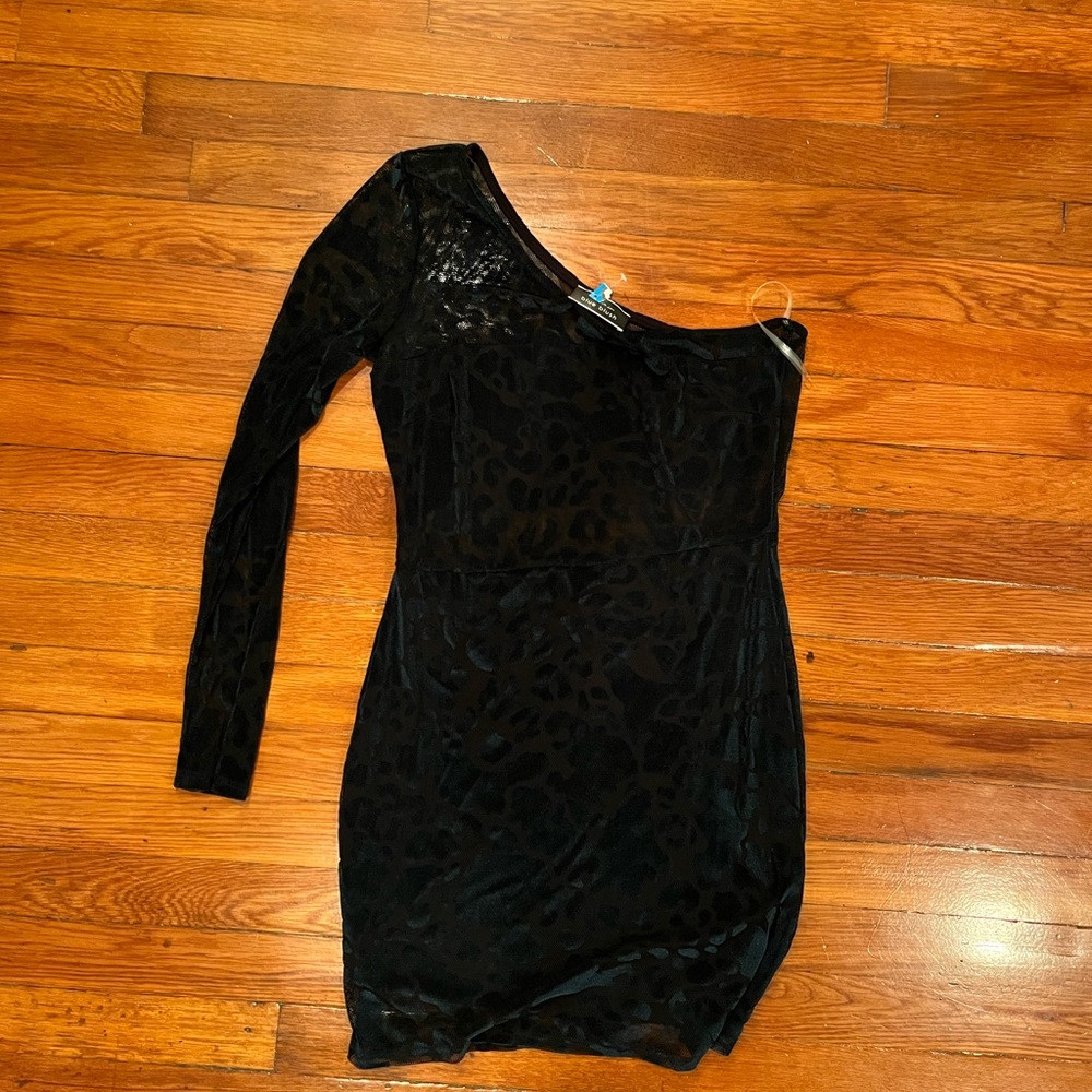 Dark Green one shoulder short dress. BNWT. Sheer in the middle.